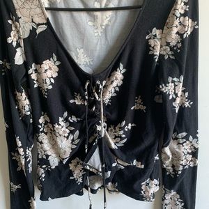 Floral Soft shirt with corset tie in the front